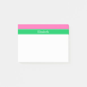 Solid Hot Roze #2 Emerald Green Rbn Naam Monogram Post-it® Notes