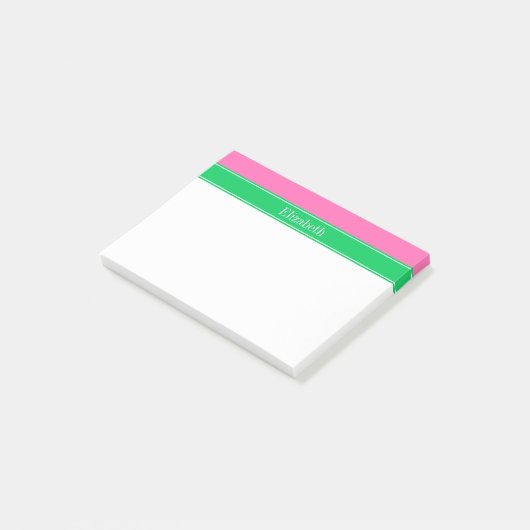 Solid Hot Roze #2 Emerald Green Rbn Naam Monogram Post-it® Notes (Schuin)