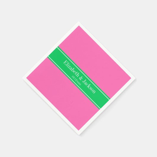 Solid Hot Roze #2 Emerald Green Rbn Naam Monogram Servetten (Hoek)