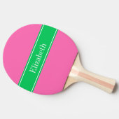 Solid Hot Roze #2 Emerald Green Rbn Naam Monogram Tafeltennisbatje (Zijkant)