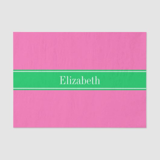 Solid Hot Roze #2 Emerald Green Rbn Naam Monogram Tissuepapier (Voorkant)