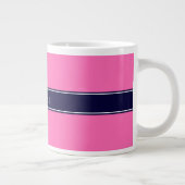 Solid Hot Roze #2, Navy Blue Ribbon Name Monogram Grote Koffiekop (Rechts)
