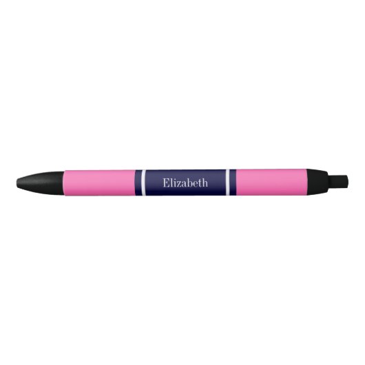 Solid Hot Roze #2, Navy Blue Ribbon Name Monogram Zwarte Inkt Pen (Voorkant)