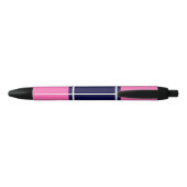Solid Hot Roze #2, Navy Blue Ribbon Name Monogram Zwarte Inkt Pen (Achterkant)