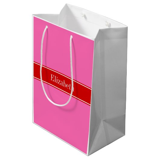 Solid Hot Roze #2 RBC Naam Monogram Medium Cadeauzakje (Achterkant Gekanteld)