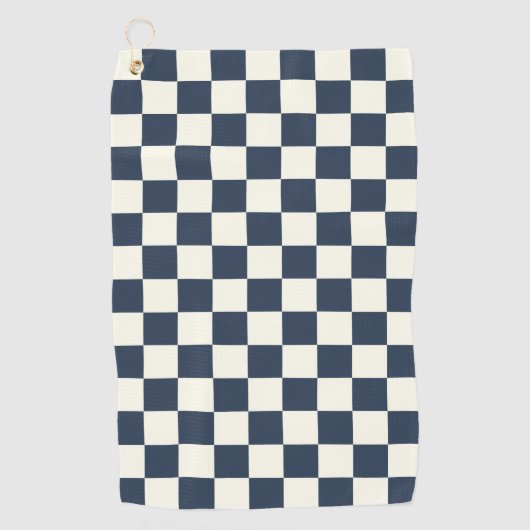 Solid Ivory with Deep Navy Square Pattern Golfhanddoek (Voorkant)