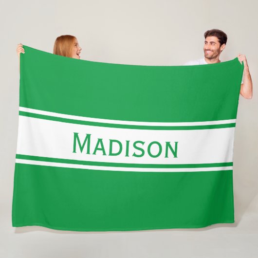 Solid Kelly Green White Stripes Modern Name Fleece Deken (In situ)