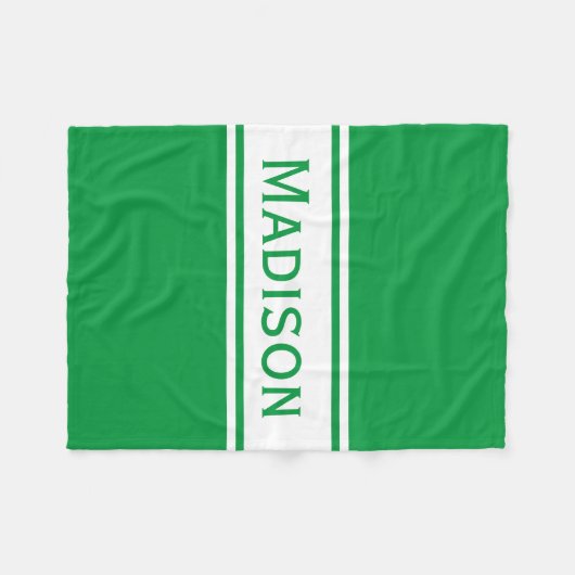 Solid Kelly Green White Stripes Modern Name Fleece Deken (Voorkant (Horizontaal))
