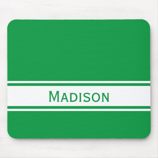 Solid Kelly Green White Stripes Modern Name Muismat (Voorkant)