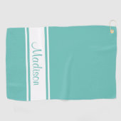 Solid Light Blauwgroen White Stripe Script Name Golfhanddoek (Horizontaal)