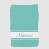 Solid Light Blauwgroen White Stripe Script Name Golfhanddoek (Voorkant)