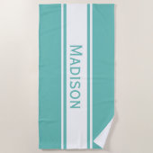 Solid Light Blauwgroen White Stripes Modern Name Strandlaken (Voorkant)