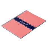 Solid Light Coral, Navy Blue Ribbon Name Monogram Notitieboek (Linkerzijde)