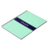 Solid Light Mint, Navy Blue Ribbon Name Monogram Notitieboek (Linkerzijde)