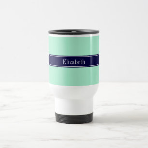 Solid Light Mint, Navy Blue Ribbon Name Monogram Reisbeker