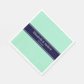 Solid Light Mint, Navy Blue Ribbon Name Monogram Servetten (Hoek)