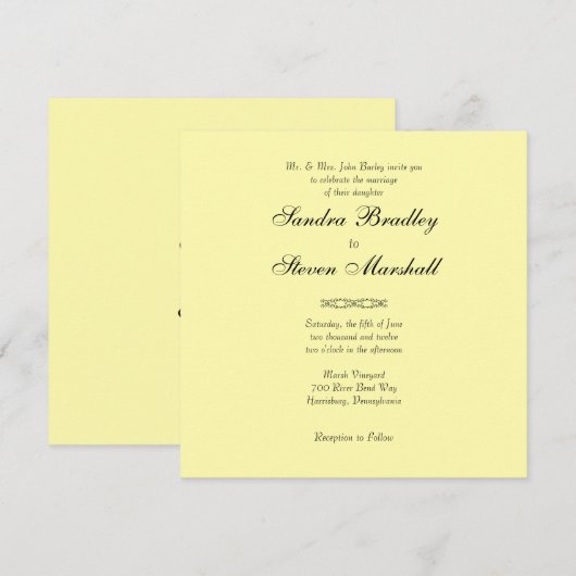Solid Light Yellow Wedding-uitnodigingen Kaart (Voorkant / Achterkant)