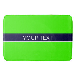Solid Lime Green, Navy Blue Ribbon Name Monogram Badmat