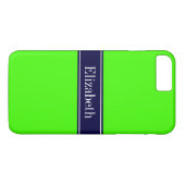 Solid Lime Green, Navy Blue Ribbon Name Monogram Case-Mate iPhone Case (Achterkant (Horizontaal))