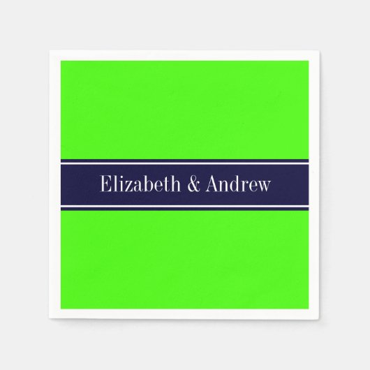 Solid Lime Green, Navy Blue Ribbon Name Monogram Servetten (Voorkant)