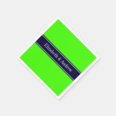 Solid Lime Green, Navy Blue Ribbon Name Monogram Servetten (Hoek)