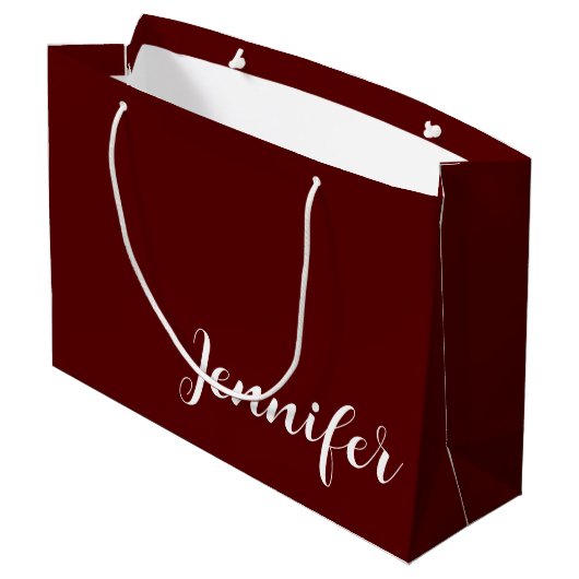 Solid Maroon Large Gift Bag with Custom Name Groot Cadeauzakje (Achterkant Gekanteld)