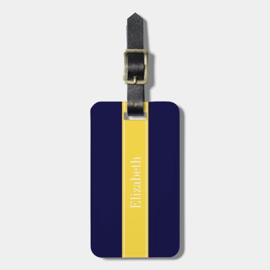 Solid Navy Blue, ananaslint monogram Bagagelabel (Voorkant verticaal)