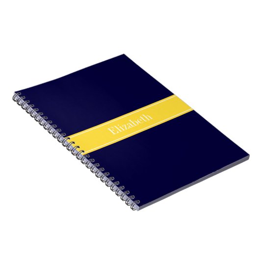 Solid Navy Blue, ananaslint monogram Notitieboek (Rechterzijde)