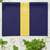 Solid Navy Blue, ananaslint monogram Theedoek (Gevouwen)