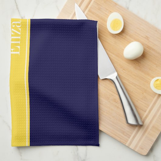 Solid Navy Blue, ananaslint monogram Theedoek (Quarter Fold)