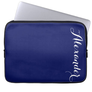 Solid Navy Blue Background, naam monogram Laptop Sleeve