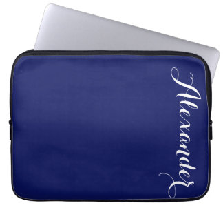 Solid Navy Blue Background, naam monogram Laptop Sleeve