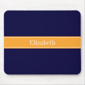 Solid Navy Blue, Cantaloupe Ribbon Name Monogram Muismat (Voorkant)