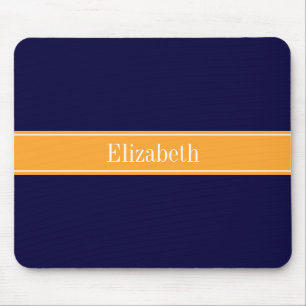 Solid Navy Blue, Cantaloupe Ribbon Name Monogram Muismat