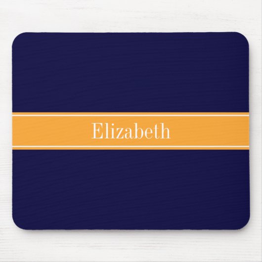 Solid Navy Blue, Cantaloupe Ribbon Name Monogram Muismat (Voorkant)