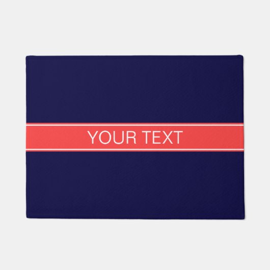 Solid Navy Blue Coral Red Ribbon Naam Monogram Deurmat (Voorkant)