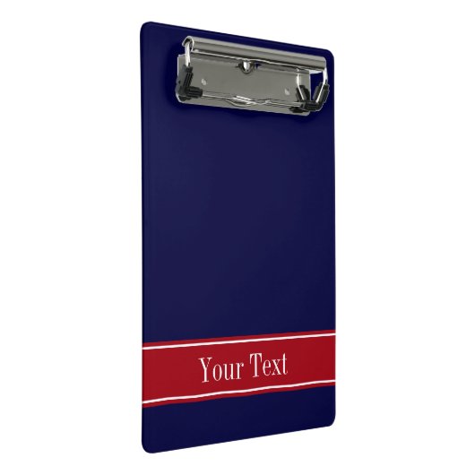 Solid Navy Blue Cranberry Red Ribbon Name Monogram Mini Klembord (Schuin)