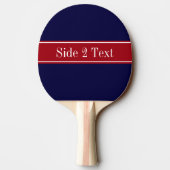 Solid Navy Blue Cranberry Red Ribbon Name Monogram Tafeltennisbatje (Achterkant)