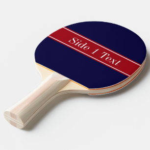 Solid Navy Blue Cranberry Red Ribbon Name Monogram Tafeltennisbatje