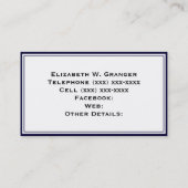 Solid Navy Blue Cranberry Red Ribbon Name Monogram Visitekaartje (Achterkant)