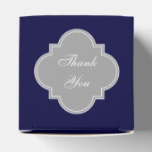 Solid Navy Blue, Dark Grey Ribbon Name Monogram Bedankdoosjes (Bovenkant)