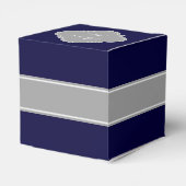 Solid Navy Blue, Dark Grey Ribbon Name Monogram Bedankdoosjes (Achterkant)