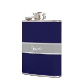 Solid Navy Blue, Dark Grey Ribbon Name Monogram Heupfles (Links)