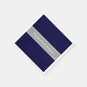 Solid Navy Blue, Dark Grey Ribbon Name Monogram Servetten (Hoek)