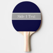 Solid Navy Blue, Dark Grey Ribbon Name Monogram Tafeltennisbatje (Voorkant)