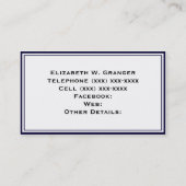 Solid Navy Blue, Dark Grey Ribbon Name Monogram Visitekaartje (Achterkant)