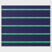 Solid Navy Blue Emerald Green Ribbon Name Monogram Cadeaupapier (Vlak)