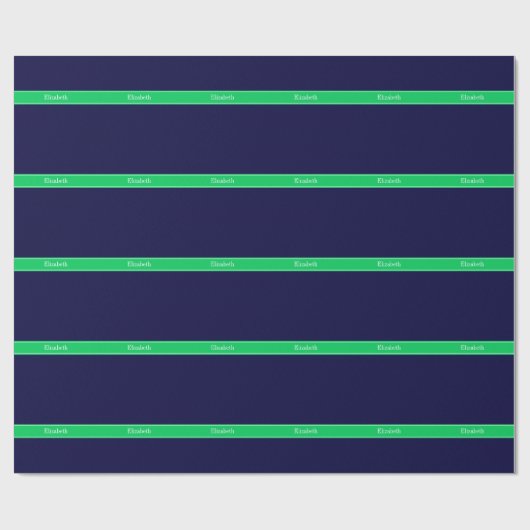 Solid Navy Blue Emerald Green Ribbon Name Monogram Cadeaupapier (Vlak)