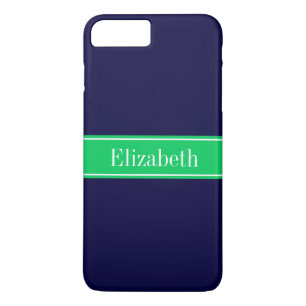 Solid Navy Blue Emerald Green Ribbon Name Monogram iPhone 8/7 Plus Hoesje