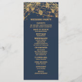 Solid Navy Blue Gold String Lights Wedding Program Programmakaart (Achterkant)